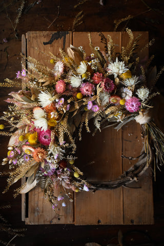 amble and twine dried flowers australia everlasting wildflower wreath - small crescent